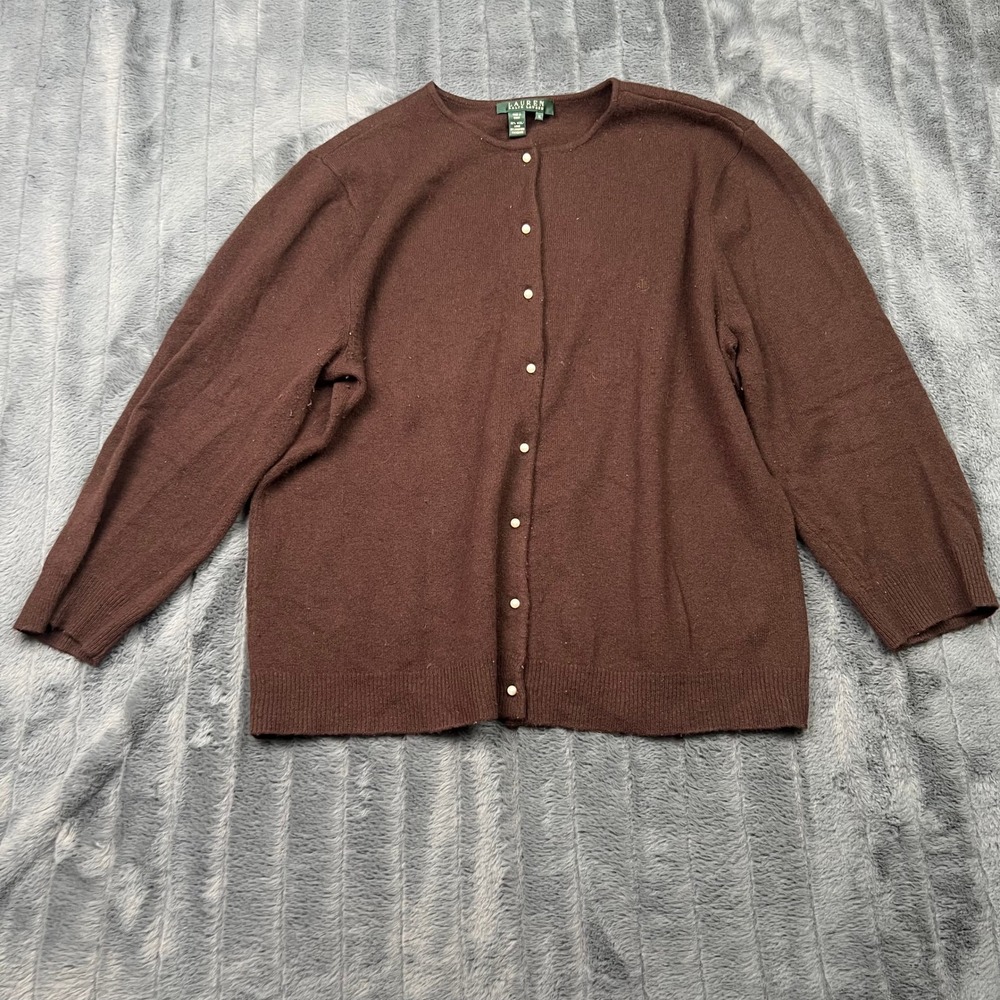 Lauren Ralph Lauren Brown Wool Cashmere Button Front Cardigan Sweater XL